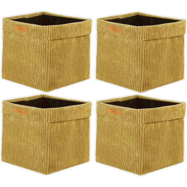 Lycce faltbare Aufbewahrungsbox, 4er Set - Cord, passend für Kallax Regal, abnehmbarer Bezug, robust, formstabil Senfgelb 31x33x33cm – Bild 2