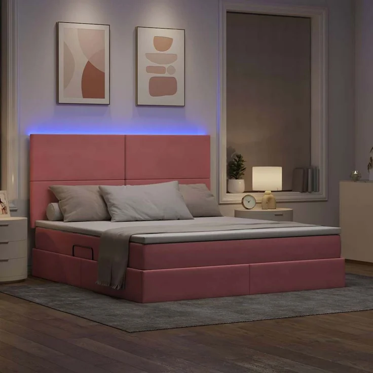 vidaXL LED-Speicherbett mit Matratze Rosa 180 x 200 cm Samt 3372626 – Bild 5