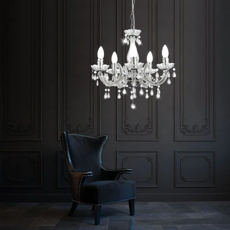 Kronleuchter, Lüster, Kristalle, klar, 5-flammig, H 128 cm – Bild 2