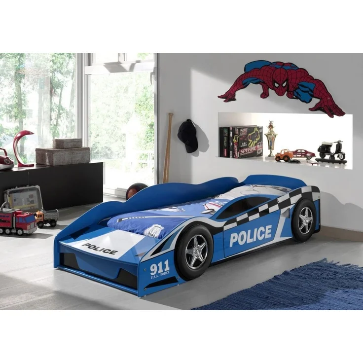 Set POLICE Kinder-Autobett inkl. Matratze, mit 70 x 140 cm Liegefläche, Ausf. MDF blau glänzend lackiert – Bild 2
