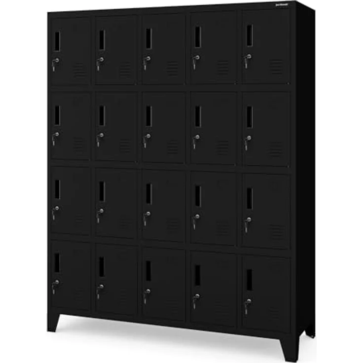 Jan Nowak Umkleideschrank 5B4A Fächerschrank Schließfachschrank mit 20 Fächern Wertfachschrank Metall Pulverbeschichtung 172 cm x 136 cm x 45 cm (H x B x T) (Schwarz) – Bild 4