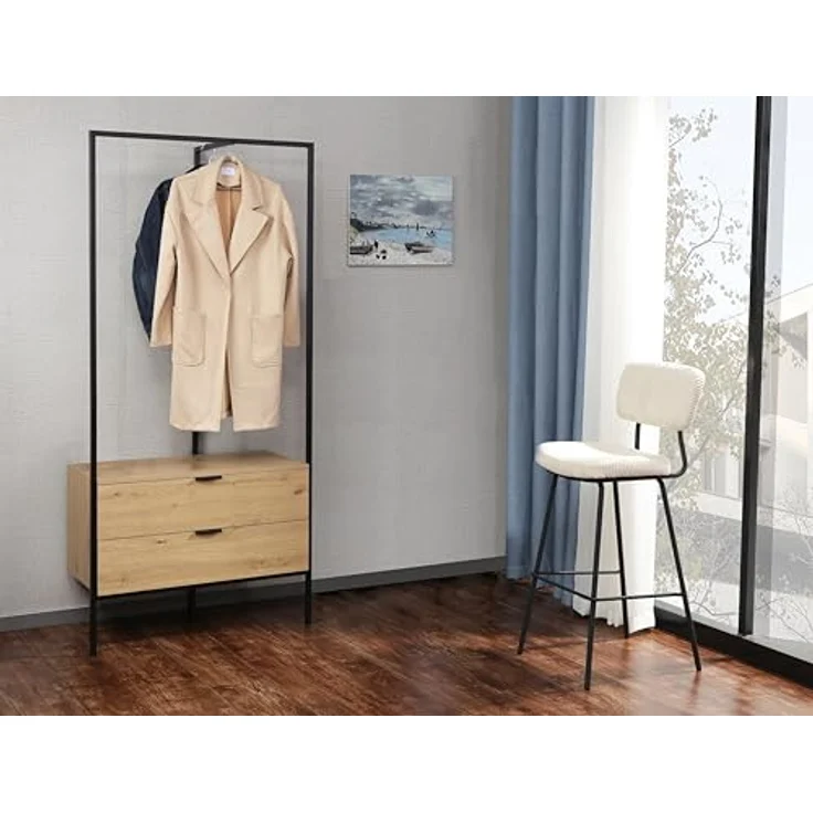 trendteam smart living - Jody - Garderobenständer mit 2 praktischen Schubladen - Eiche/Schwarz - Kompakter Kleiderständer - (BxHxT) 85 x 190 x 47 cm - Freistehende Garderobe mit Metallgestell – Bild 3