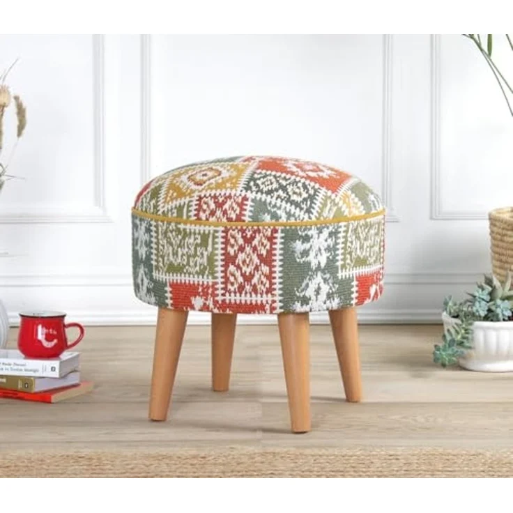 Atelier Del Sofa Stylish White Pouffe, 45 x 45 x 45 cm | 50% Cotton & 50% Linen, 35 HR Orthopedic Soft Sponge (6 cm) | Durable Beech Wood Legs, Perfect for Modern Living Spaces – Bild 1