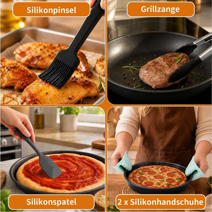 Insma Backform Airfryer Zubehör,Heißluftfritteuse Zubehör Set,Silikonformen,BPA-frei, (21-tlg), Silikonkorb faltbar, Backpapier, Grillrost, Pizzablech & Küchenzubehör – Bild 3