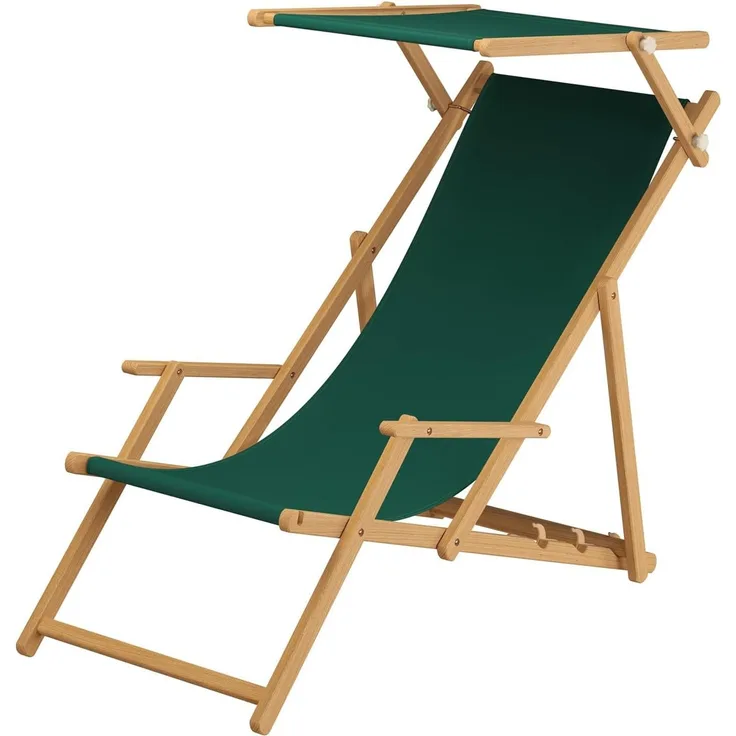 Erst-Holz Liegestuhl grün Gartenliege Holz Sonnenliege Sonnendach Strandstuhl Buche Gartenmöbel 10-304NS