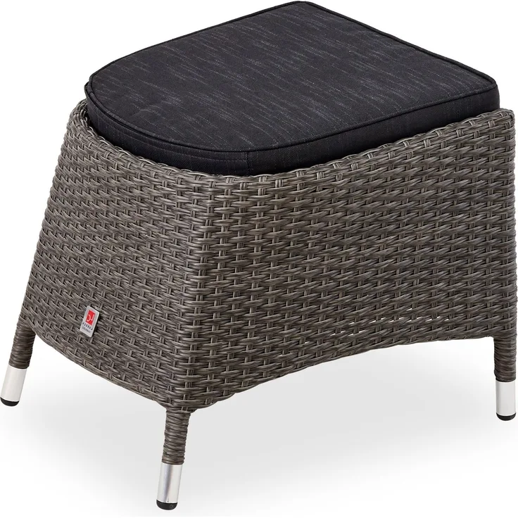 Gartenhocker Barcelona, Rattan, Grau, Schwarz, 50 x 44 x 57 cm