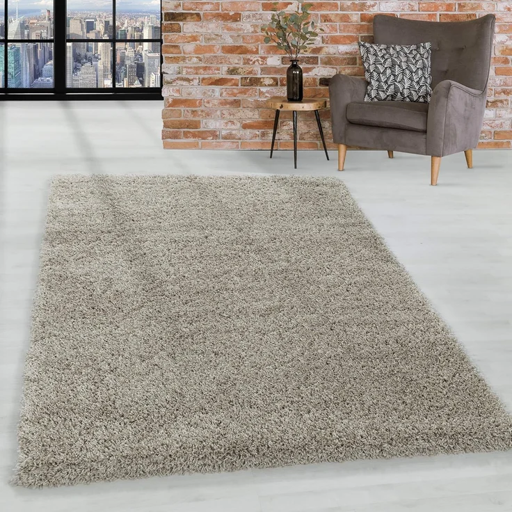 HomebyHome Shaggy Hochflor Teppich Wohnzimmer 240x340 cm Natur - Teppich Flauschig, Modern, Plüsch und Extra Weich - Ideal für Schlafzimmer, Esszimmer und als Küchenteppich