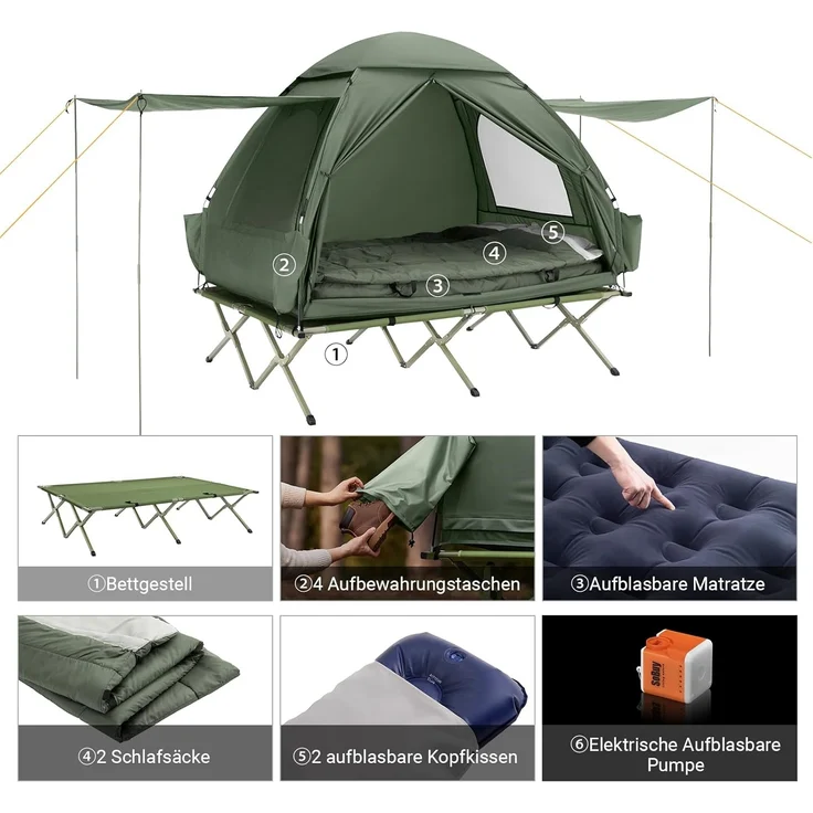 SoBuy Feldbett OGS32 Campingzelt 4in1-Zelt mit Campingliege Schlafsack Luftmatratze – Bild 3