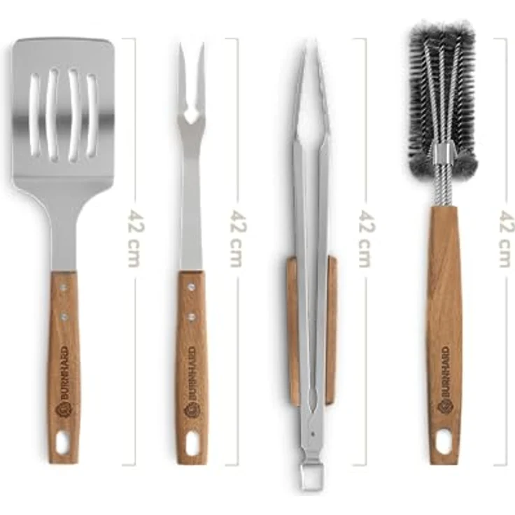 BURNHARD Grillbesteck-Set, 4-teilig, Edelstahl silber / Holz natur – Bild 3