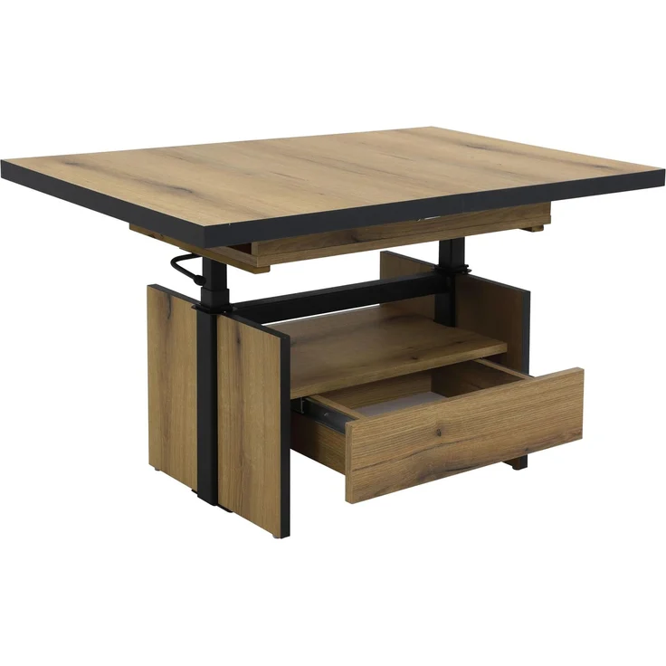 Hela Tische, Couchtisch Noah, Tischplatte ausziehbar Evoke Eiche, Höhenverstellbar,Schubkasten, Maß 110-150x70 cm