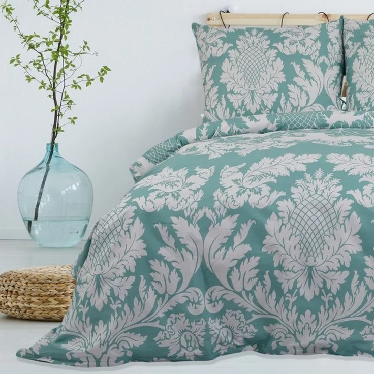 Buymax Bettwäsche, Renforcé, 3 teilig, Bettbezug-Set 200x200 cm 100% Baumwolle mit Reißverschluss Blumen Grün – Bild 4