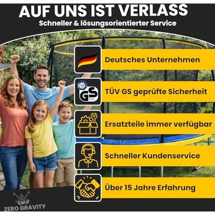Zero Gravity Gartentrampolin Oval 305x213/366x244/457x366 cm, inkl. Leiter, TÜV GS, smarter & schneller Netzabbau für Outdoor-Nutzung – Bild 6