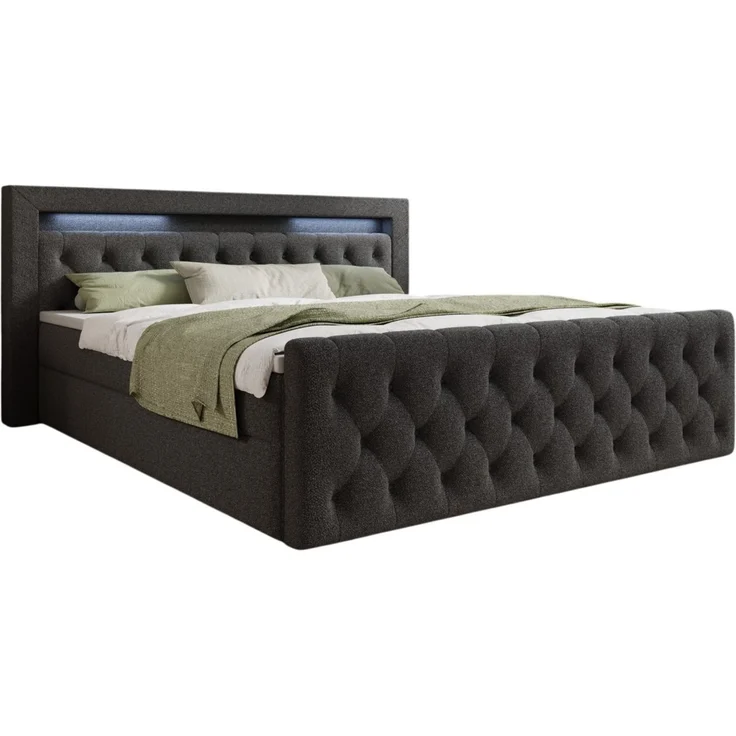 thematys Boxbett LED mit Bettkasten 180x200cm, mit Bonnellfederkernmatratze H3, Bouclé/Velours, mit Stauraum, mit 3 cm Topper, Dunkelgrau (Quelle 92), Art.-Nr. S04JN0YRYO3 – Bild 4
