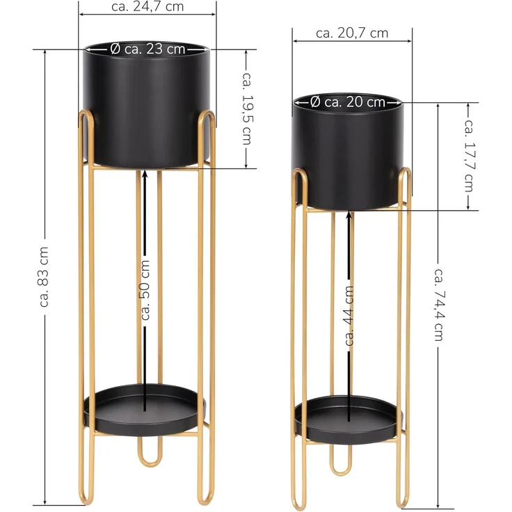 bremermann Blumenständer Blumenhocker 2er-Set, Metall-Blumenständer, Blumensäule schwarz/gold – Bild 7