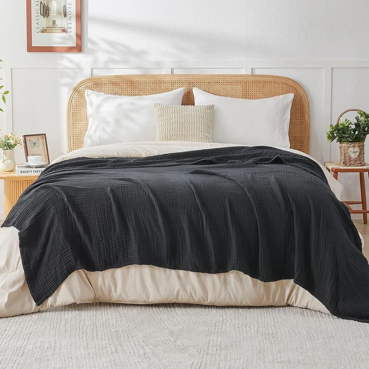Decke Baumwolle Musselin Kuscheldecke 127 x 177 cm 07-schwarz – Bild 6