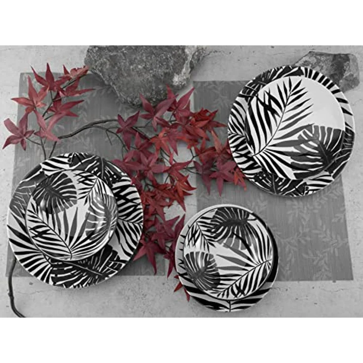 Creatable Kombiservice Tropicana Black, 12-teiliges Geschirrset aus Keramik in Schwarz und Weiß – Bild 5