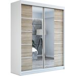 Schwebetürenschrank ERA 2-türig Schrank 160 cm (mit Spiegel) Farbe: Weiß , sonoma