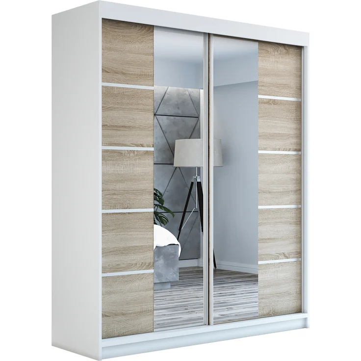 Schwebetürenschrank ERA 2-türig Schrank 160 cm (mit Spiegel) Farbe: Weiß , sonoma – Bild 1