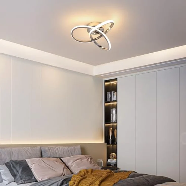 Comely LED Deckenleuchte, 30W 3300LM Moderne Deckenlampe in Blumenform, Silberne Acryl LED Deckenbeleuchtung für Wohnzimmer Schlafzimmer Flur Küche, Warmweißes Licht – Bild 3