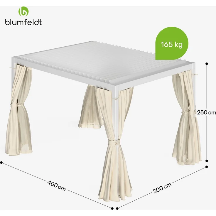 Blumfeldt Pergola 3x4 m - Verstellbares Lamellendach, Wasserdicht & Winterfest, Inkl. Vorhänge & Moskitonetze, UV-Schutz, Aluminium-Rahmen, Weiß – Bild 8