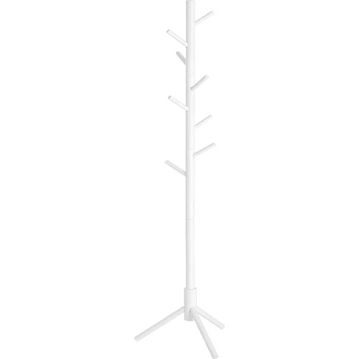 Vasagle Garderobenständer, freistehend, aus Massivholz, in Baumform, mit 8 Haken, Kautschukholz, Weiß, 47 x 47 x 175 cm