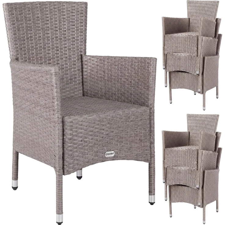 CASARIA® Gartenstühle Polyrattan 6er Set Creme – Bild 1
