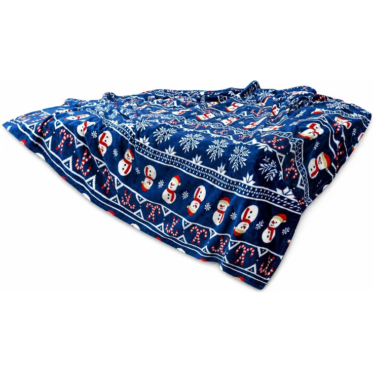 Flanell-Kuscheldecke mit Weihnachtsmotiv Blau 200 x 230 cm als Sofadecke – Bild 1