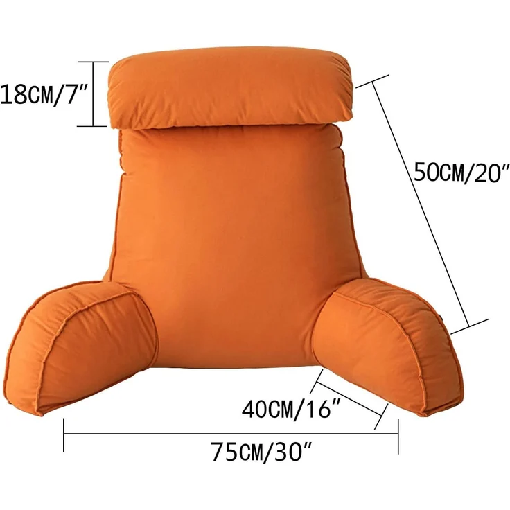 1 Stück – Großes Lesekissen mit Armlehnen, Rückenstütze, abnehmbarer Bezug & Tasche (75×40×58 cm, Orange) – Bild 2