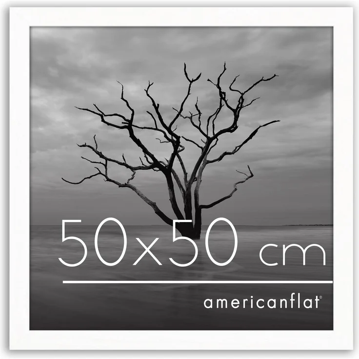 Americanflat Bilderrahmen 50x50 cm aus MDF-Holz mit bruchsicherem Plexi-Scheibe - Bilderrahmen quadratisch 50x50 mit integrierter Aufhängung für die Wand - Weiß