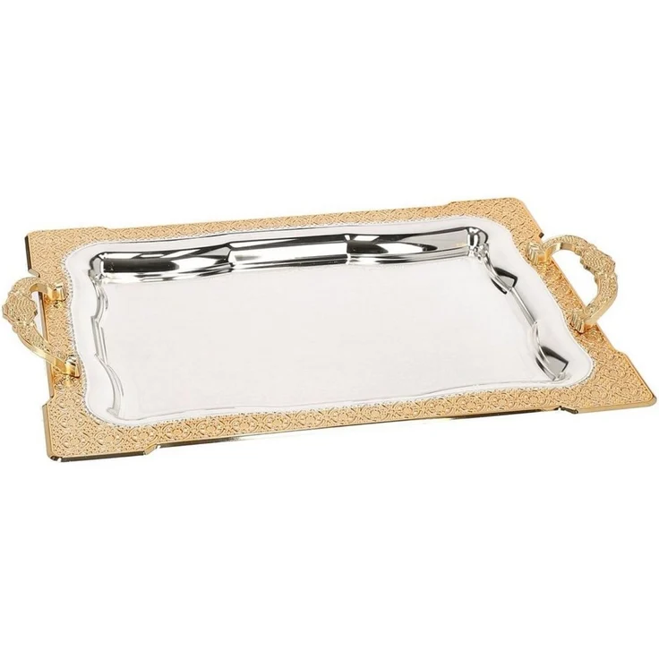 Almina Tablett 2-Teilig Gold/Silber Metallbrett Servierttablett aus Edelstahl 18/10, (2-tlg) – Bild 5