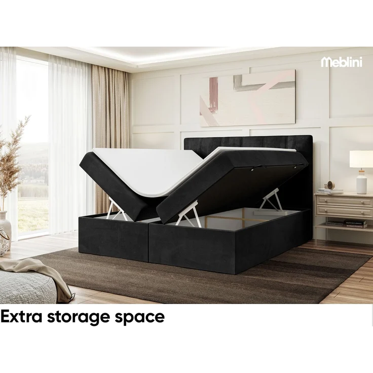 MEBLINI Boxspringbett KAI 160x200cm - H3/Schwarz Samt - mit Bettkasten - Gepolstert Doppelbett mit Matratze und Topper - Polsterbett mit Stauraum - Bett mit Kopfteil – Bild 5