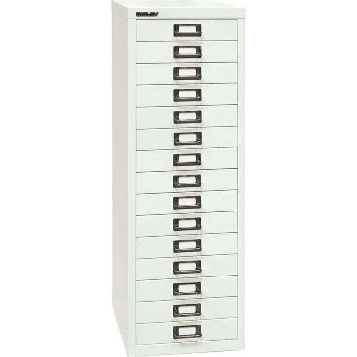 Bisley Multidrawer Schubladenschrank aus Metall mit 15 Schubladen DIN A4 ohne Sockel - Farbe: Verkehrsweiß, L3915-696 – Bild 1
