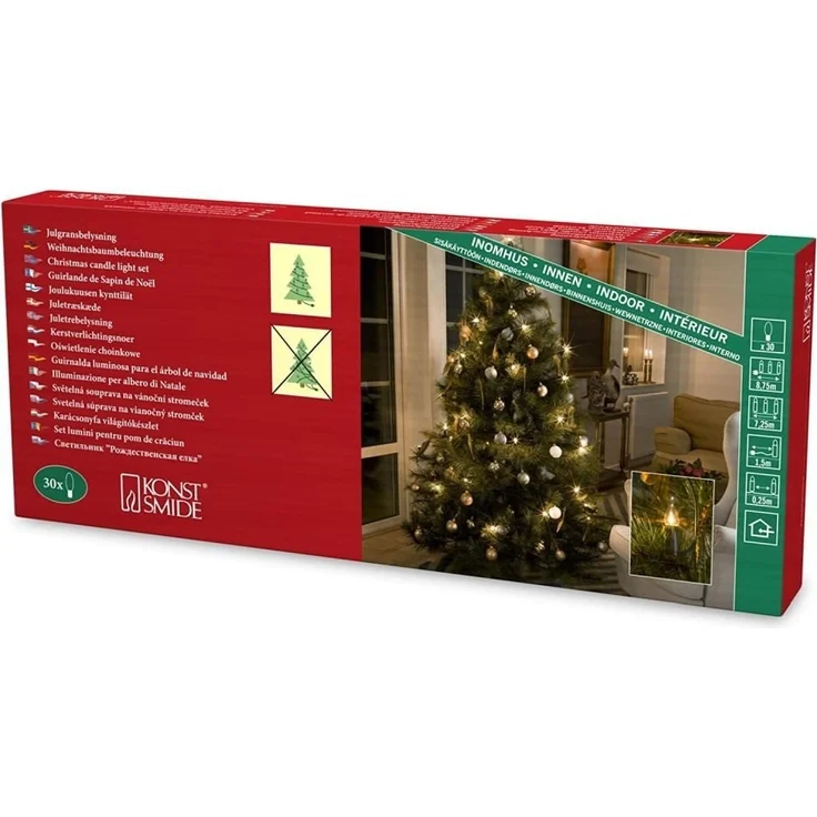 KONSTSMIDE Christbaumkerzen 1028-000 Baumkette Topbirnen gedrehte Spitze 30er warmweiß/grün innen – Bild 2