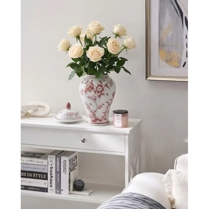 Vase mit Deckel SEWILLA 38 cm Porzellan Rot Weiß – Bild 2