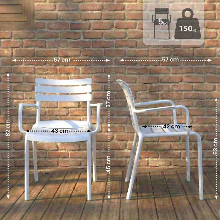 CLP Gartenstuhl Joliya stapelbar mit Armlehnen wetterfest UV-beständig bis 150 kg,weiß – Bild 2