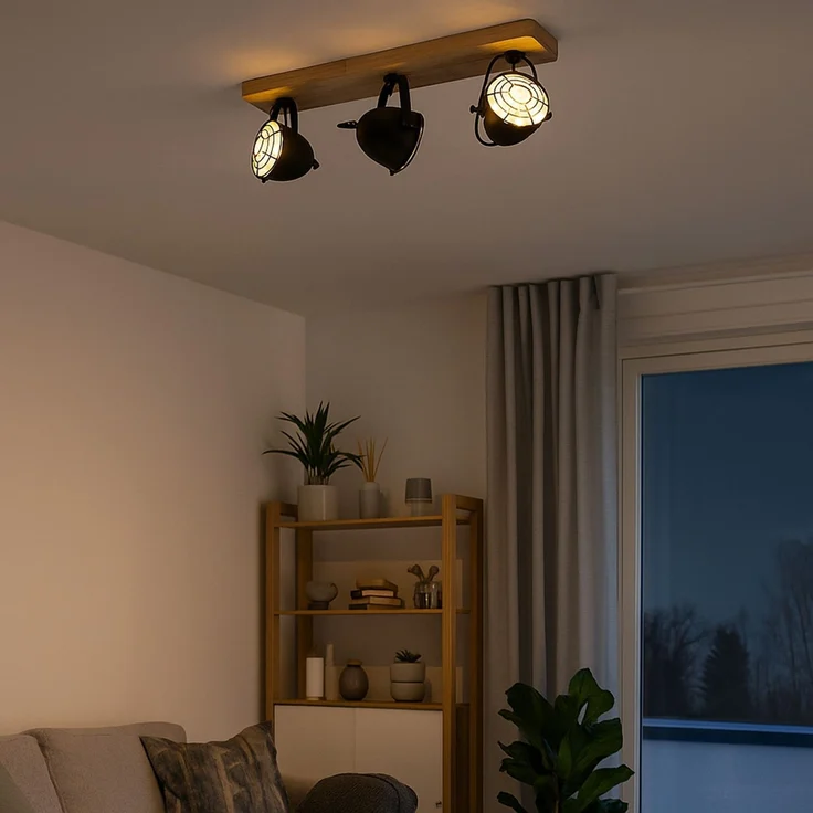 LED Deckenlampe, Metall Holz, schwarz, Spots verstellbar, L 59 cm – Bild 4