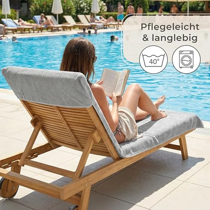 Laynenburg Liegenauflage Frottee Schonbezug aus 100% Baumwolle für Gartenliege, (1 St), Sonnenliege - Liegenbezug mit Umschlag für Standliege in 75x200 cm – Bild 6