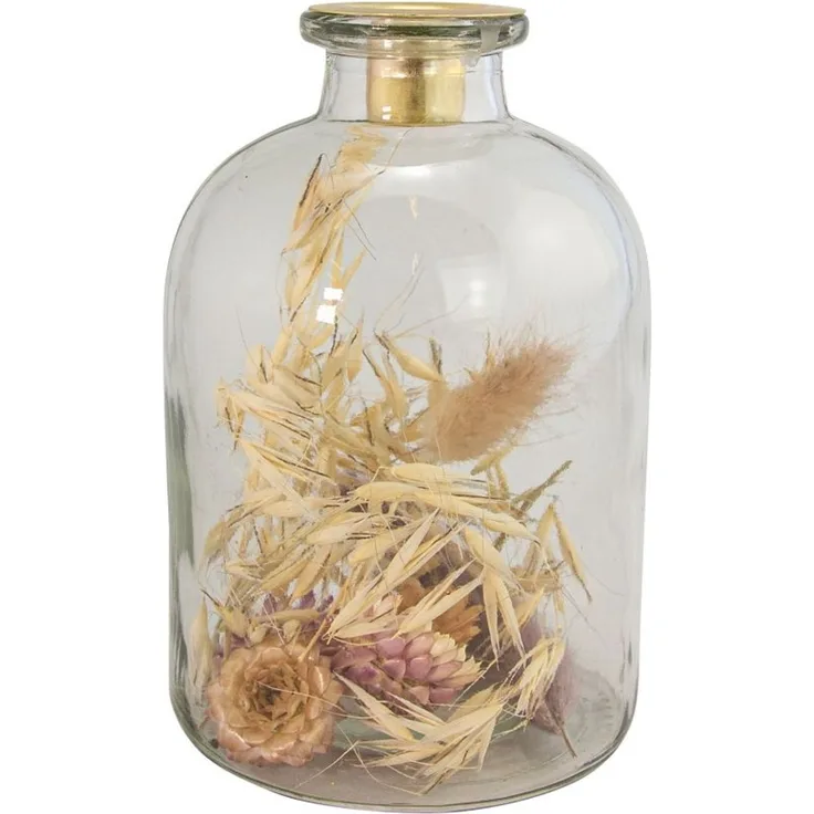 Riffelmacher Kerzenhalter aus Glas mit Trockenblumen 11 x 11 x 17 cm