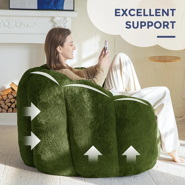 Sitzsack Memory Foam Füllung Kunstfell XXL Oliv 105*105*78 – Bild 7