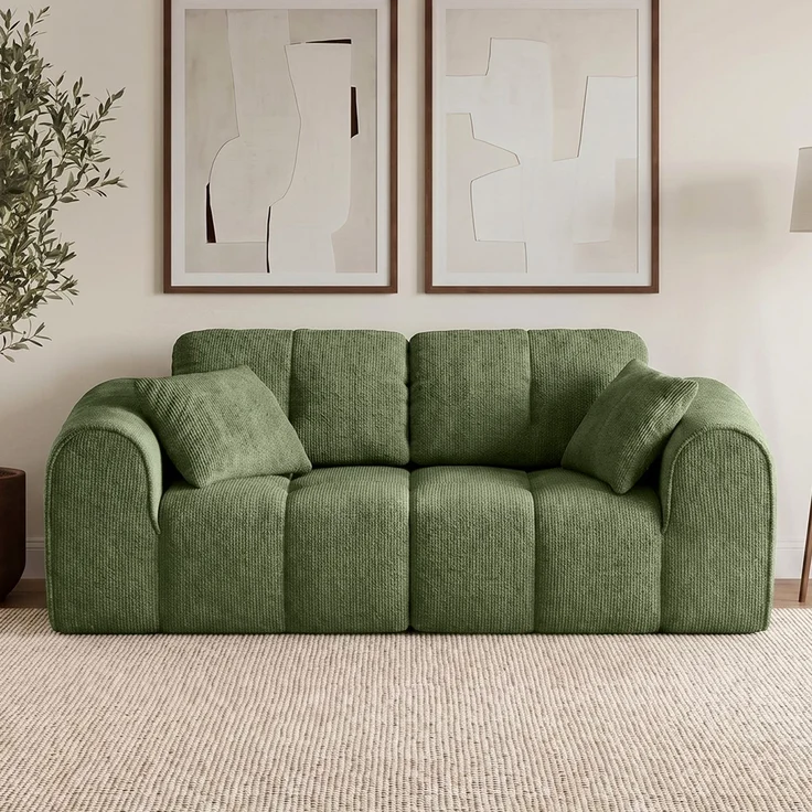 skølm 'Vanaheim' Sofa 2 Sitzer mit 2 Kissen, Cloud Sofa dunkelgrün, Chenille-Stoff, Vollschaumcouch mit Federkern und Vakuum-Kompression, kein Aufbau erforderlich – Bild 1