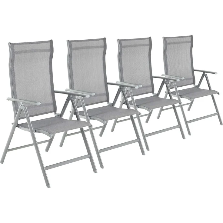 SONGMICS Gartenstuhl-Set 4-tlg., klappbar mit 8-fach verstellbarer Rückenlehne, Aluminiumgestell grau, 56 x 70 x 107 cm – Bild 1