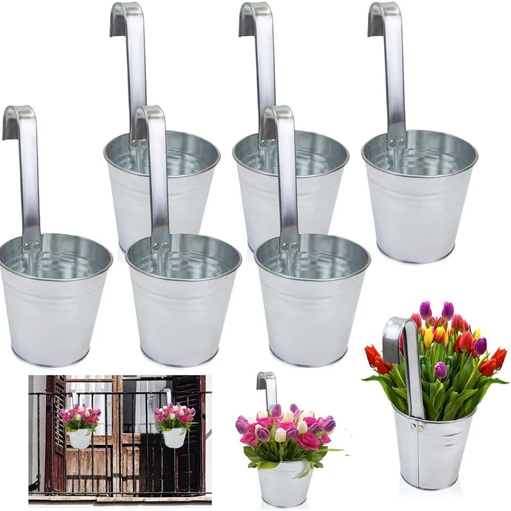6 x Blumentopf Hngetopf Pflanztopf Hngetpfe Blumen Topf Krutertopf Zink – Bild 1