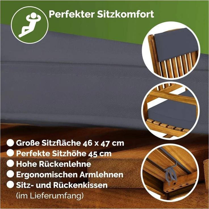 Casaria Schaukelstuhl, Gartenstuhl Schaukelstuhl Holz 160kg Belastbar Garten Balkon Akazie – Bild 2