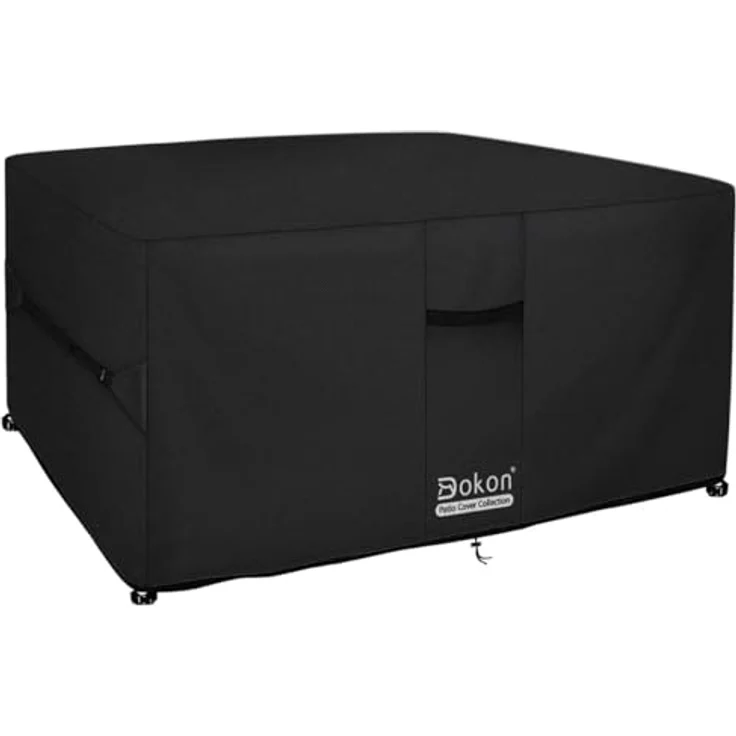 Dokon Gartenmöbel Abdeckung Wasserdicht Winddicht UV Beständiges Gartentisch Abdeckplane mit Belüftungsöffnungen Robustes Oxford-Gewebe Schutzhülle für Loungemöbel Sitzgruppe (125 x 125 x 74 cm) Schwarz – Bild 2