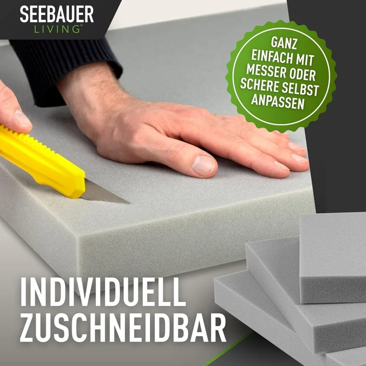 SEEBAUER Living Schaumstoff MEDIUM RG 35/40 (Mittelfest) 50 x 50 x 12 cm Schaumstoffplatte für Polster und Sitzkissen, Polsterschaumstoff als Zuschnitt für Sitzpolster – Bild 4