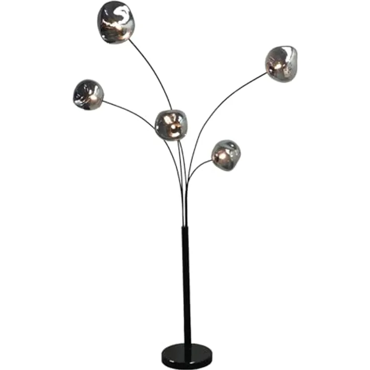 riess-ambiente Stehlampe LIQUID DIAMOND 200cm smoke grau/schwarz – 5 Kugelschirme aus Glas, Ein-/Ausschalter, ohne Leuchtmittel, mehrarmiges Design mit Marmorfuß – ideal für Lounge oder Essbereich