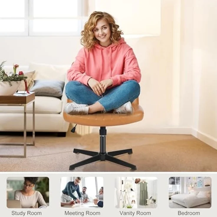 DUMOS edx Criss Cross Stuhl, ohne Armlehnen, Bürostuhl, Schreibtischstuhl ohne Räder, Leder, gepolstert, breiter Sitz, moderner Drehstuhl, höhenverstellbar, mittlere Rückenlehne, Computeraufgabe, – Bild 7