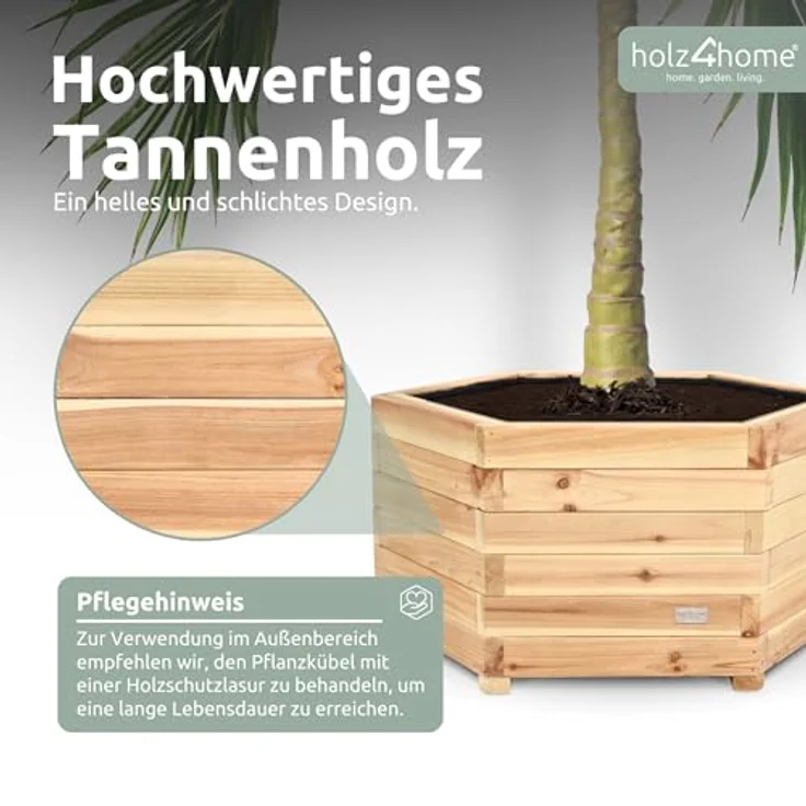 holz4home® Pflanzkübel 6-eckig aus Tannenholz I Outdoor Blumenkübel für Garten Balkon, inkl. Gartenhandschuhe & Vlies – Bild 4