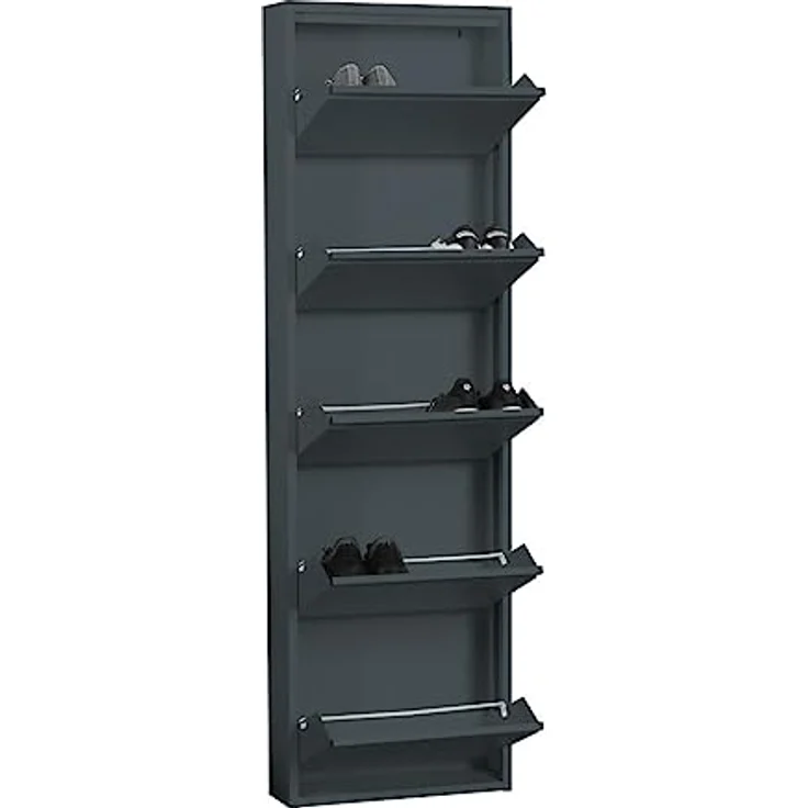 ebuy24 Pisa Schuhkipper, Grau, Holzwerkstoff, 5 Klappen, 50x173x16 cm, Schuhaufbewahrung mit modernem Design – Bild 4