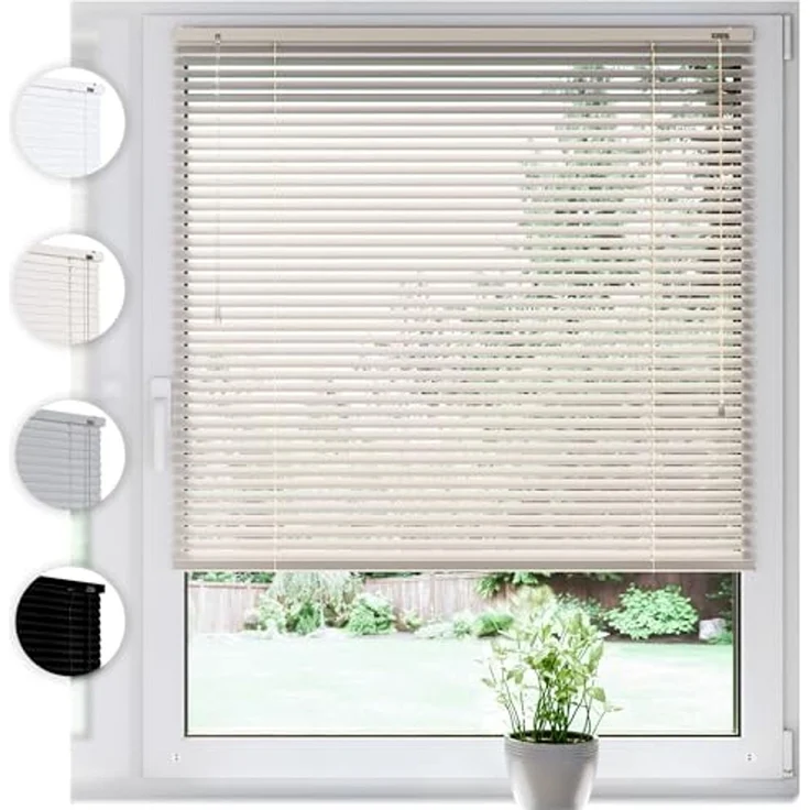 Sonello Jalousie Klemmfix ohne u. mit Bohren 30cm x 100cm Creme Aluminium Jalousette, Klemmfix, Inkl. Halterung für Decken- u. Wandmontage Alu Jalousie Fenster u. Tür, Blickdicht freihängend – Bild 1